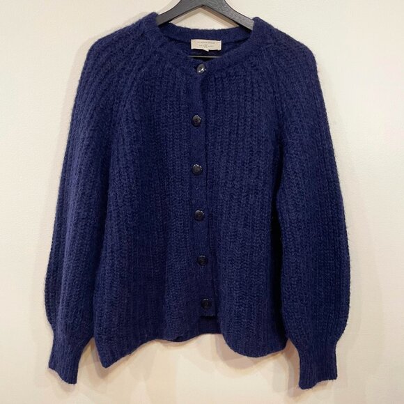 EUC Sezane Basile Mohair Wool Blend Oversized Cardigan Navy Blue Medium - Picture 2 of 7
